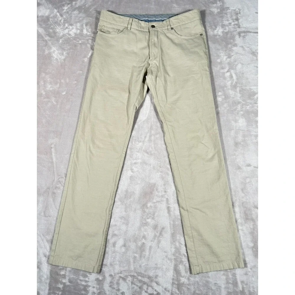 Peter Millar Perfect Twill Pants 35 Beige Silk Cashmere Chino 5-Pocket Golf EUC